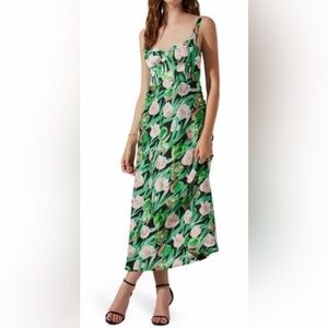 ASTR Floral Corset Satin Dress in Pink Green Floral - NWT